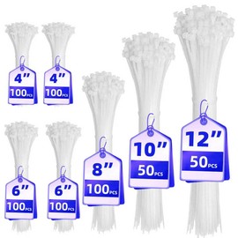 Cable Zip Ties,600 Piece Self-Locking Nylon CableTies,Assorted Sizes 4+6+8+10+12-Inch,Multi-Purpose Wire Management Plastic Ties,Perfect for Home,Garden,Office,Travel and Workshop.White