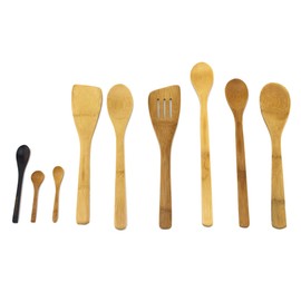 8 Piece Bamboo Cooking Utensil Set 4 Spoons, 2 Turners and 2 Mini Spoons