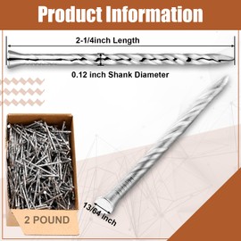Tandefio 2 Pounds Hardened Flooring Nails 304 Stainless Steel 2-1/4 Inches Spiral Shank Fence Deck Silver Twisted Nails for House Floor Repairing Wall Woodworking Baseboard