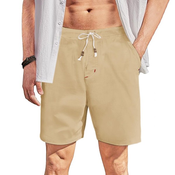 Tansozer Mens Summer Casual Cotton Shorts with Pockets Elasticated Waist