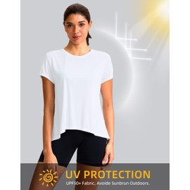 SANTINY Short Sleeve Workout Tops for Women Loose Yoga T-Shirts Sun Protection Breathable Running Athletic Tee Shirts (White_XXL)