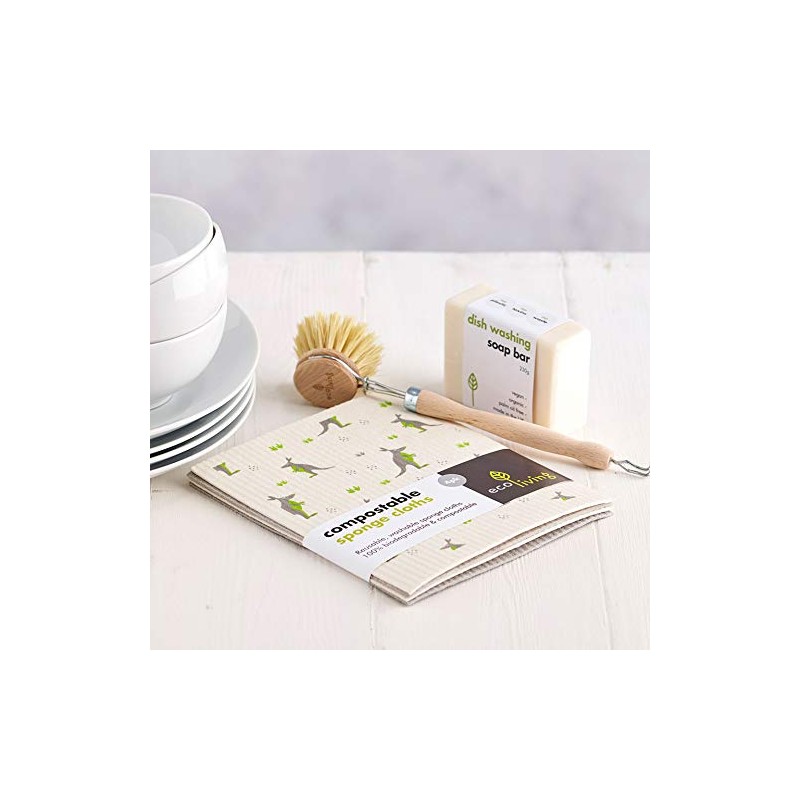 Eco Living Eco Compostable Sponge Cleaning Cloths, biodegradable, 100% plastic