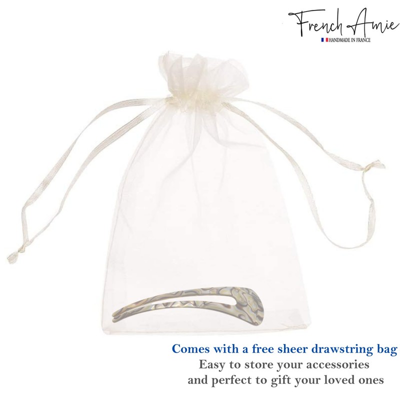 French Amie Grace Long Onyx Grey Large Handmade Cellulose Acetate