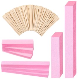 Leelosp 600 Pcs Waxing Kit Includes 400 Wax Paper Cloth Eyebrow Strips and 200 Wooden Smooth Applicator Sticks for Body Skin Hair Removal(Pink)