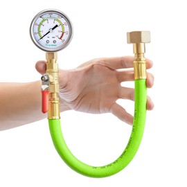 Pronese Stainless Steel Water Test Pressure Gauge Kit 2" Dial Size,Guage+12"EPDM Rubber+1/4"LF Valve+1/4 to 3/4 Adapter,Lower Mount with Liquid Filled 0~200PSI(Color Coded)