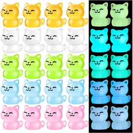 LSLYHTC 20 Pcs Luminous Mini Resin Cat, Miniature Cat Glow in The Dark Tiny Cat Ornament for Garden Landscape Aquarium Dollhouse Birthday Party Room Crafts Decor