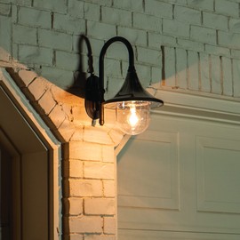 Gama Sonic Plaza Solar Wall Light, 180 Lumens Vintage Outdoor Gooseneck Sconce with Dusk-to-Dawn Sensor and GS Solar Light Bulb Technology, Black, 119BM50010