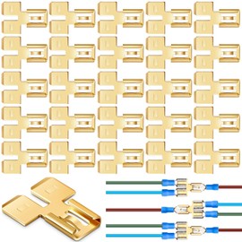 Tandefio 25 Pcs Double Piggyback Spade Connector Quick Disconnect Electrical 2 Way Wire Terminals Adapter Non Insulated Male Single Female Tab Slip Brass Automotive Double Spade Connector 1/4" Tab