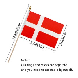 TSMD Denmark Stick Flag Danish Small Mini Hand Held Flags,5x8 Inch,12 Pack