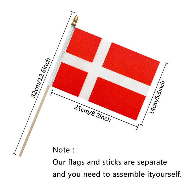 TSMD Denmark Stick Flag Danish Small Mini Hand Held Flags,5x8