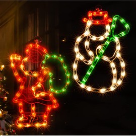 LAMPHOME Christmas Window Silhouette Lights Decorations Pack of 2 Lighted Snowman and Santa Christmas Window Lights for Christmas,Party,Home,Patio Lawn,Garden