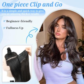 Ms taj Hair Extensions Clip in V-Shaped 1PCS 20Inch Medium Brunette with Honey Brown Balayage Body Wavy Natural Layered Full head Thick Hair Extensions for women with Dense hair increase hair volume