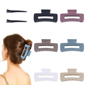 Pack of 6 Large Rectangular Non-Slip Jumbo Hair Clips, Claw Clips with Strong Hold, Matt Giant Hair Clips for Thick, Long, Curly Hair, Women's Hair Clips with 2 Hair Clips