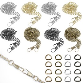 WakiHong Bag Chain 8 Pieces Bag Chain Silver with 16 D-Rings Bag Chain Gold Bag Chain with Buckles Suitable for Shoulder Bag Crossbody Handbag 4 Colours Available (120 cm)