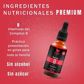 NSN | vitamina B en Gotas B12 B6 B2 | Desarrollado por la Dra. Friné Velázquez | Complejo B - Focus | Rico Sabor a Hibiscus