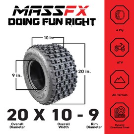 MASSFX 20x10-9 Rear Tire for All-Terrain (ATV), Utility-Task (UTV), and Side-by-Side (SxS) Vehicles - 4-Ply with 15mm Tread Depth 20x10x9(2 Pack)