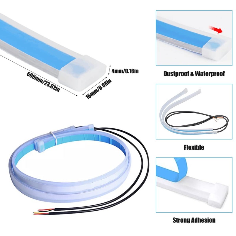 TEKSHINNY Car LED Strip Lights, 2Pcs 24 Inch Flexible LED