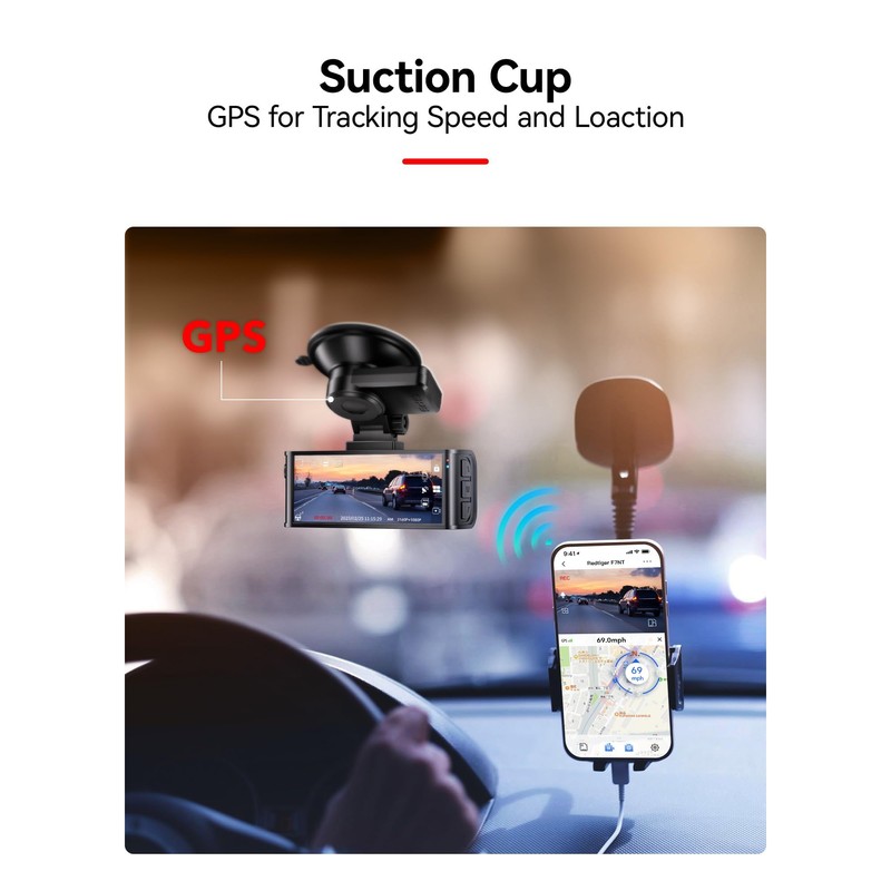 REDTIGER Suction Mount for F7N Series Dash Cam,Built-in GPS Module,Easy