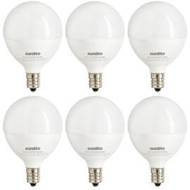 Sunlite G16.5 Light Bulb LED, 7 Watts (60W Equiv.), 500 Lumens, Dimmable, Type G Globe Shape E12 Candelabra Base, Short Bulbs, Vanity Mirror Bulbs, Energy Star, 4000K Cool White, Frosted, 6 Count