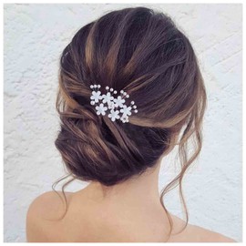 Yheakne Pearl Crystal Wedding Hair Pins Silver Flower Pearl Hair Pins Rhinestone Hair Pins Hairpiece Decorative Bobby Pins Heapieces Bridal Hair Accessories for Bride and Bridesmaid 2 Pieces (Silver