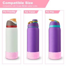 2PCS Glitter Silicone Boot for Owala Water Bottle 24 oz 32 oz 40 oz, Anti-Slip Protective Sleeve for Owala Twist,FreeSip and Flip Stainless Steel Water Bottle, BPA-Free, Dishwasher Safe, Accessories