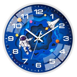 ALEENFOON 30 cm Children's Wall Clock Silent without Ticking, Modern Quartz Colourful Wall Clock for Boys & Girls, Space Astronaut Wall Clock for Bedroom, Living Room, Classroom, Children's Room (2)