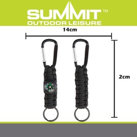 VFM e-Store - Carabiner Keychain With Compass Twin Pack Survival Multi Purpose And Durable- Camping, Travel Holiday Accessories for summer - 2cm x 14cm Black X 1 Pack of 2