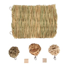 BORDSTRACT Rabbit Grass Mat with Balls Toys,22x26.5cm Healthy and Durable Chew Toys Set for Hamsters Bunnies and Other Small Pets Relieve Boredom and Enhance Dental Health Detachable