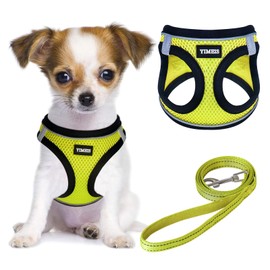 YIMEIS Dog Harness and Leash Set, No Pull Soft Mesh Pet Harness, Reflective Adjustable Puppy Vest for Small Medium Large Dogs, Cats (Fluorescent Yellow, X-Small (Pack of 1)