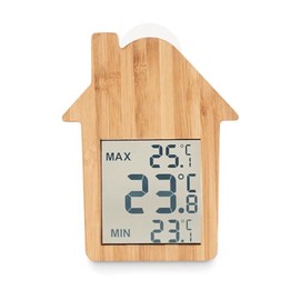 Weather Station House Shape Thermometer Bamboo Wood Suction Cup Gift