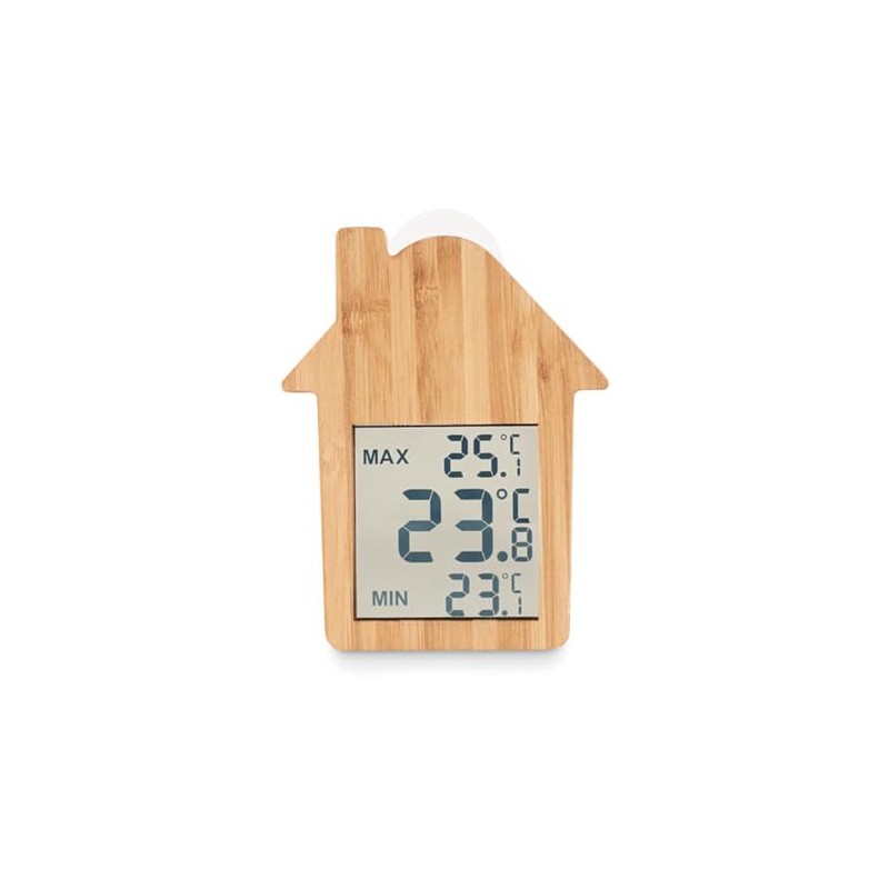 Weather Station House Shape Thermometer Bamboo Wood Suction Cup Gift