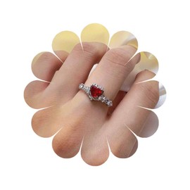 Andiyace Ruby Heart Ring Red Heart Ankle Ring Love Heart Stacking Ring Engraving Ring Red Crystal Heart Finger Ring Love Anniversary Ring Promise Ring Women Girls, Metal, Artificial Gemstones