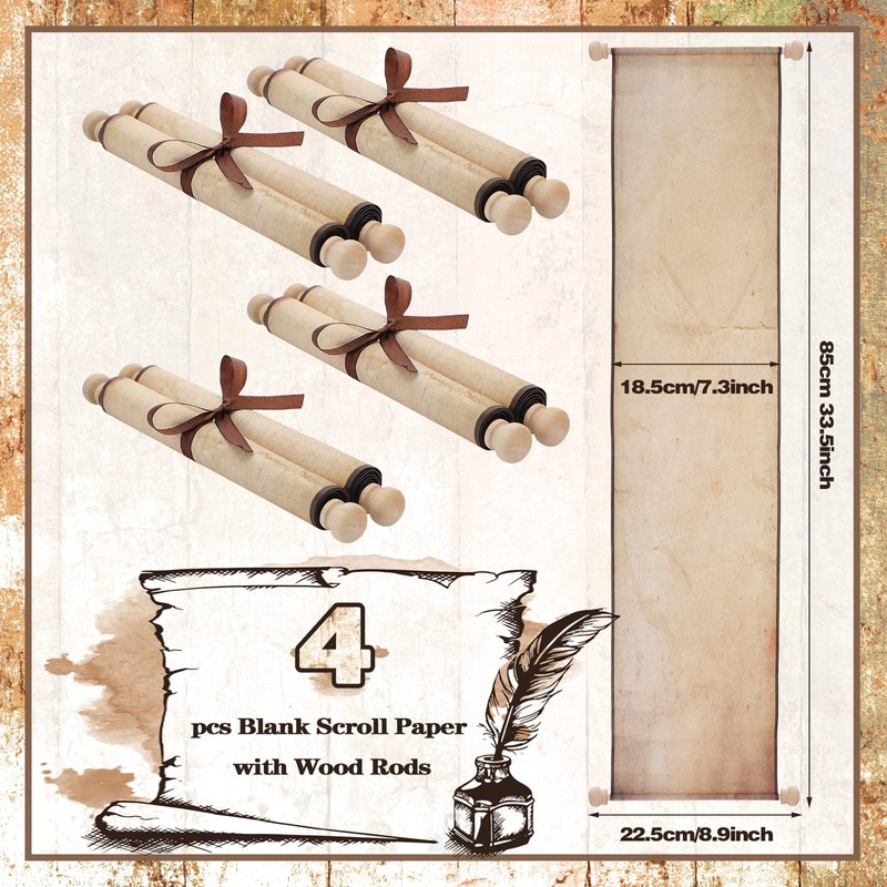 4 Pieces Blank Paper Scroll 7.3 x 33.5 Inches Vintage