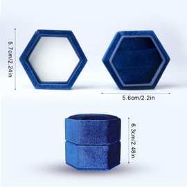 KINBOM Velvet Ring Box for Jewelry Gifts, Double Fluted Hex Ring Box for Proposal Engagement Wedding Valentine's Day Holds 2 Rings (Dark Blue)