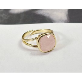 Rose Quartz Ring, Natural Square Faceted Pink Crystal Rings for Women, Adjustable Pink and Gold Ring for Rose Quartz Jewelry