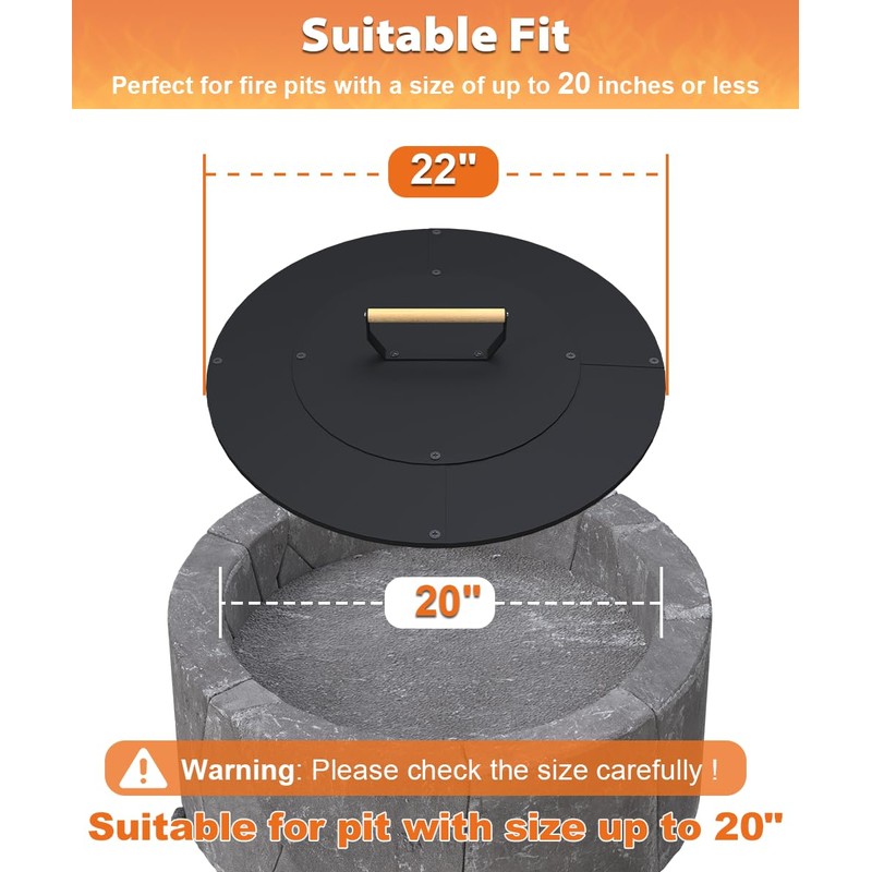 Ardier 22" Wooden-handle Fire Pit Lid for Pits up to