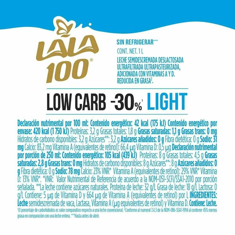 Lala 2X Leche Lala 100 sin lactosa reducida en grasa