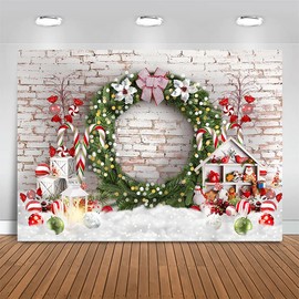 Mocsicka Christmas Backdrop Large Xmas Merry Christmas Backdrops White Brick Wall Background Christmas Decorations Background for Photography Photo Booth Props (7x5ft (82x60 inch))