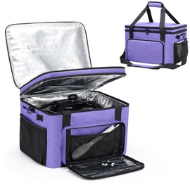 Wigojoy Slow Cooker Carrying Bag, Double Layer Insulated Design Slow Cooker Carrier with Removable Hard Liner and Pot Lid Fastener for 6-8 Quart Crock Pot, Purple