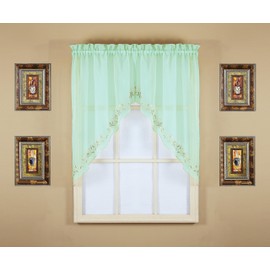 Today's Curtain, Emelia Embroidery Sheer Swag 38", Sage, 59" W x 38" L