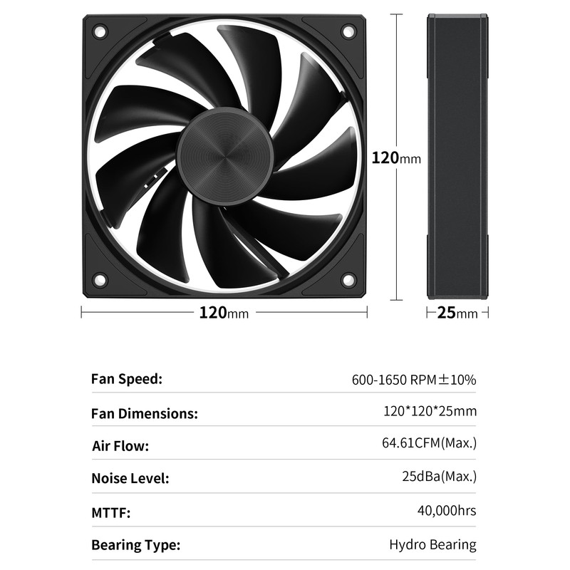 upHere 120mm Computer Case Fan with PWM 4-Pin Interface High