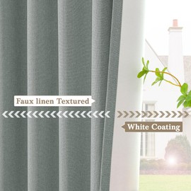 Novecozy Linen Texture 100% Blackout Curtains 63 inches Long for Bedroom Living Room Darkening Full Black Out Rod Pocket & Back Tab Thermal Insulated Home Decor Window Drapes，2 Panels Set，Grey Green