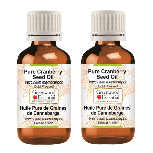 Greenwood Essential Natural Pure Cranberry Seed Oil (Vaccinium Macrocarpon) Natural Pure Therapeutic Quality Cold Pressed (Pack of Two) 100 ml x 2 (6.76 oz)