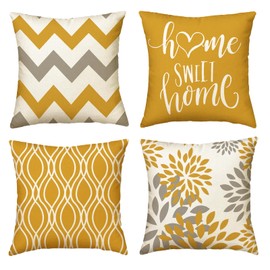 Tgsedr Cushion Cover 40 x 40 cm, Set of 4 Decorative Sofa Cushion Covers, Linen Cushion Cover, Yellow Sofa Cushion Decorative Cushion Cover for Living Room, Bedroom, Sofa, Chair, Bed, Garden