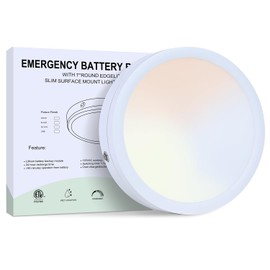 ZYC Ceiling Light Flush Mount - Closet Ceiling Light Fixture Dimmable 5CCT Selectable,Round Ceiling Light 10W/12W/15W Selectable for Bedroom ETL Listed (White(Emergency-1Pack), 8 Inch)