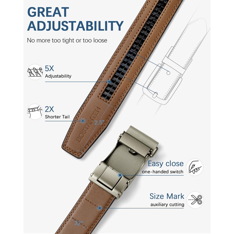 BOSTANTEN Mens Leather Belts Ratchet Dress Belt With Automatic Sliding
