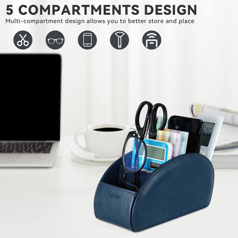molshine Remote Control Holder with 5 Compartments,Pu Leather Office Organization