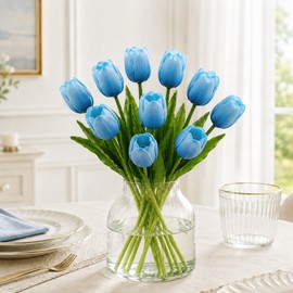 Artificial Tulips for Floral Arrangements, Soft PU Fake Flowers with Flexible Stems for Home, Wedding & Event Decor