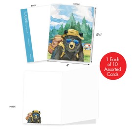 Animal's Day Off - 10 Boxed Assorted Blank Greeting Cards with Envelopes (4 x 5.12 Inch) - Cute Animal, Wildlife Watercolor Vacation Note Cards - All Occasion Notecards for Kids AM6670OCB-B1x10