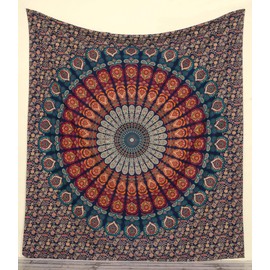 Popular Handicrafts Hippie Mandala Wall Hanging - Indian Peacock Maditation Gypsy Bohemian Hippie Psychedelic Dorm Room Decor Poster Multicolor 54x60 Inch